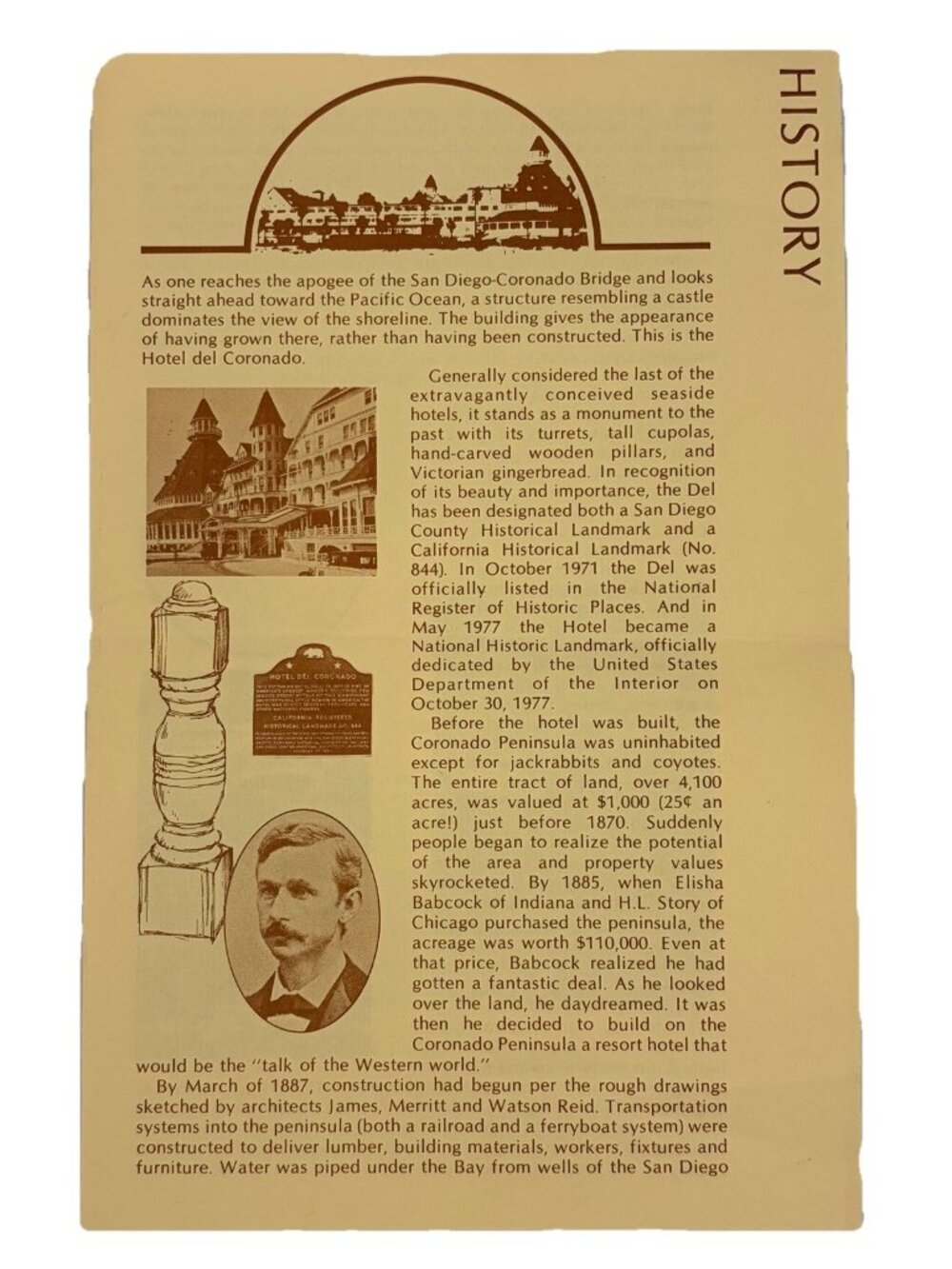 Hotel Del Coronado San Diego Ca History Info Brochure Pamphlet Circa 1970's 80's